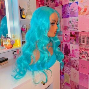Mint Blue Wavy Soft Lace Front Wig
